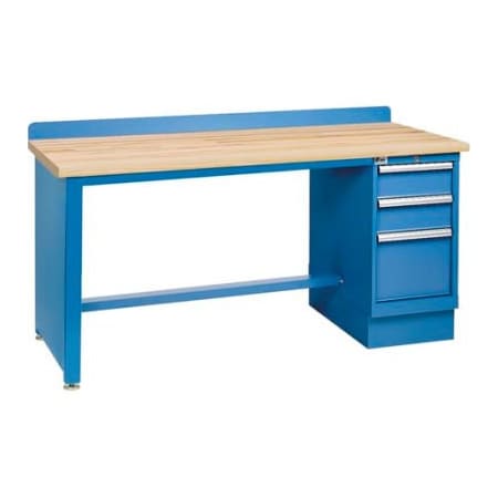 Lista International Technical Workbench w/Tech Leg, 3 Drawer Cabinet, Butcher Block Top - Blue XSTB22-72BT/BB